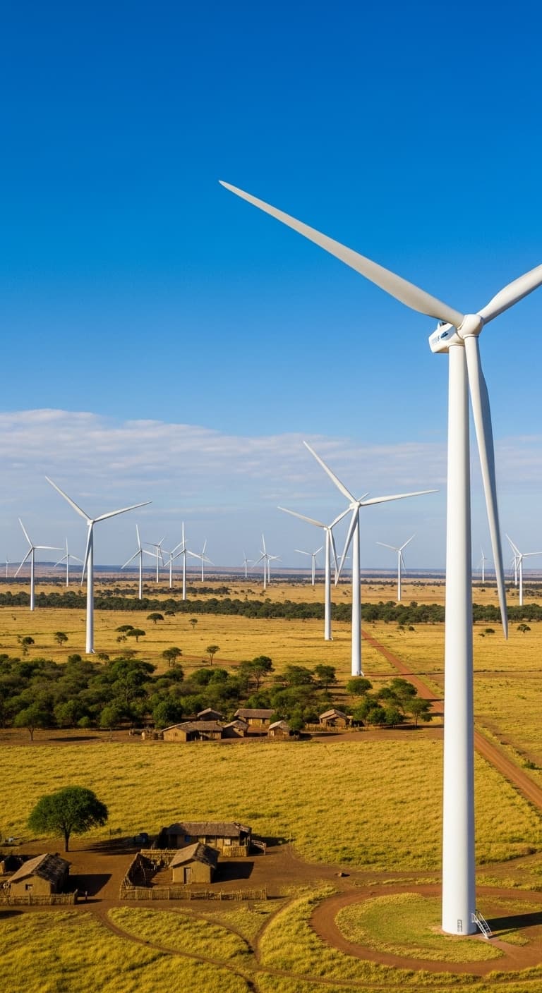 Wind energy engineers at wind turbine site in Africa